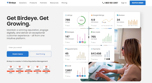 Screenshot of the Birdeye homepage