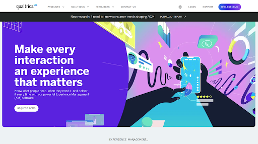 Screenshot of the Qualtrics XM homepage