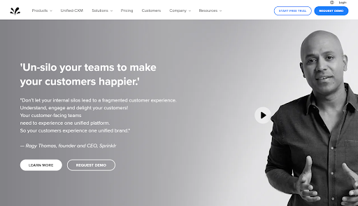 Screenshot of the Sprinklr homepage