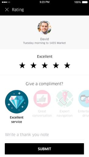 An image of Uber's feedback request