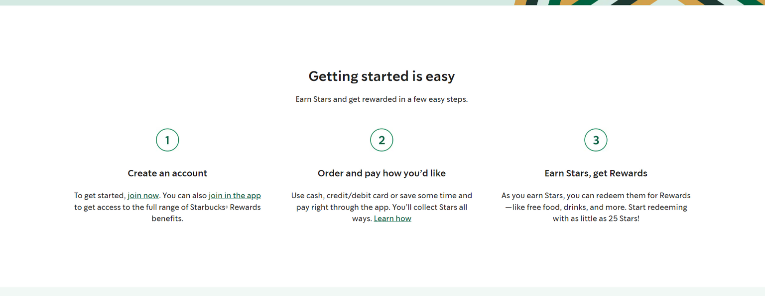 Screeshot of Starbucks Rewards website
