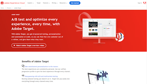 Screenshot of Adobe Target homepage